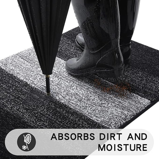 Kitinjoy Indoor Outdoor Door Mat, 71x24 Non-Slip Absorbent Dirt Trapper, Low-Profile Washable Inside Entrance Front Floor Mat, Sturdy Soft Entry Doormats for Entryway, Black