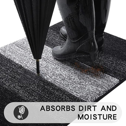Kitinjoy Indoor Outdoor Door Mat, 47x20 Non-Slip Absorbent Dirt Trapper, Low-Profile Washable Inside Entrance Front Floor Mat, Sturdy Soft Entry Doormats for Entryway, Black