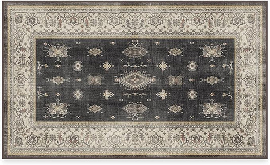 RUGGABLE Washable Vintage Area Rug – Verena Dark Wood 3x5, Stain-Resistant, Non-Slip – Small Machine Washable Rugs for Living Room, Bedroom, Hallway, Entryway & Office–with Cushioned Pad
