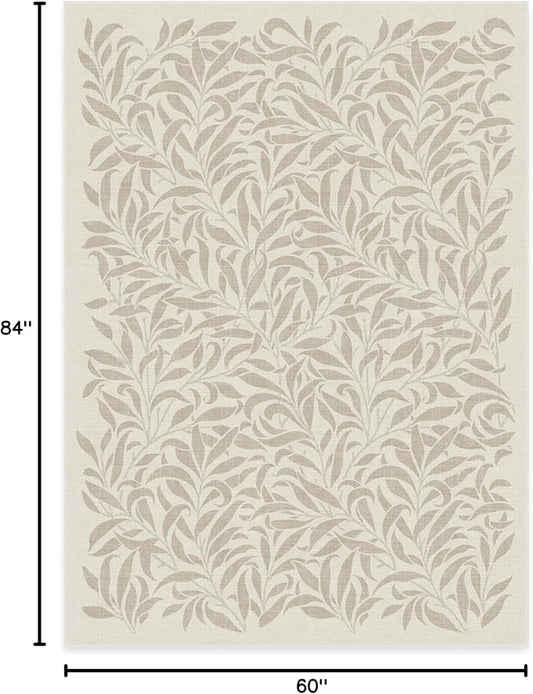 RUGGABLE x Morris & Co Washable Area Rug– Pure Willow Boughs Natural 5x7, Stain-Resistant, Non-Slip–Medium Machine Washable Rugs for Living Room, Bedroom, Hallway, Entryway & Office–with Standard Pad