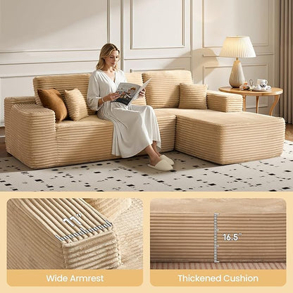 104" Cloud Sectional Couch with Chaise, Boneless L-Shaped Cloud Couch with Deep Seat, Soft Plush Modern Minimalist Sofa, Assembly Free Comfy Sofa for Office Living Room Apartment(Beige, Right Chaise)
