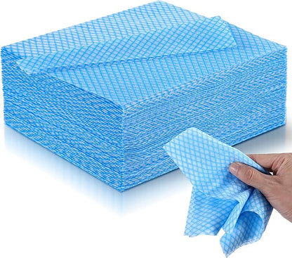 200 PCS Disposable Dish Cloths Reusable Blue Cleaning Towels Multi-Purpose Absorbent Handy Wipes for Kitchen, Countertops, Bathroom, Office, 13.7x15.7 Inch