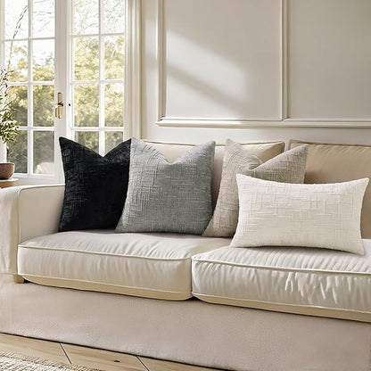 decorUhome Neutral Grey Chenille Throw Pillow Covers 22x22 Set of 2 Thick Textured Slubby Couch Pillow Covers Farmhouse Accent Modern Neutral Decorative Pillow Cases for Bed Sofa Living Room