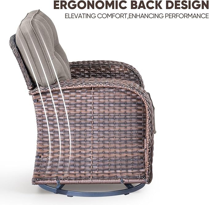 9-Piece Rotating Balcony Chair Set with 31-inch T-Shaped Wide backrest - Rattan Outdoor Rotating Balcony Chairs, Wide backrest Comfortable Outdoor Sliding Chair - Brown | Grey