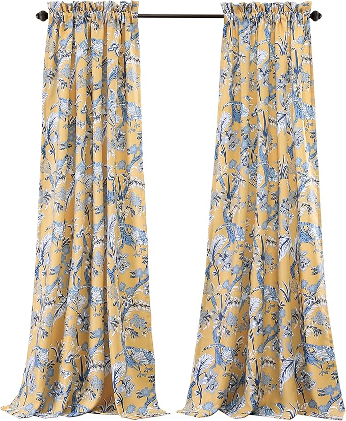 Lush Decor Dolores Light Filtering Window Panels, Pair, 52" W x 95" L, Yellow - Floral Curtains for Bedroom - Vintage Curtains - Coquette Room Decor