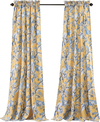 Lush Decor Dolores Light Filtering Window Panels, Pair, 52" W x 95" L, Yellow - Floral Curtains for Bedroom - Vintage Curtains - Coquette Room Decor