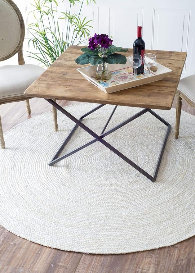 nuLOOM 4x6 Rigo Jute Hand Woven Area Rug, Off White, Solid Farmhouse Design, Natural Fiber, For Bedroom, Living Room, Dining Room, Hallway, Office, Kitchen, Entryway