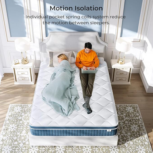 koorlian Twin XL Mattress, 10 Inch Hybrid Mattress Twin XL with Individual Pocket Springs and Pressure-Relieving Memory Foam, Breathable, Medium Firm Mattress in a Box 80"x39"x10"
