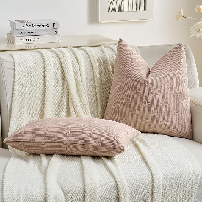 FUTEI Pink Chenille Decorative Throw Pillow Covers 26x26 Inch Set of 2,Soft Cozy Striped Geometric Patterns Euro Pillow Sham,Modern Home Decor for Couch Bed Living Room