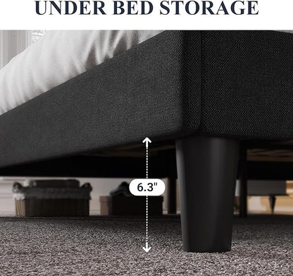 Allewie King Size Bed Frame with Button Tufted Wingback Headboard, Modern Upholstered Bed Frame with Solid Wooden Slats Support - No Box Spring Needed, Easy Assembly, Black
