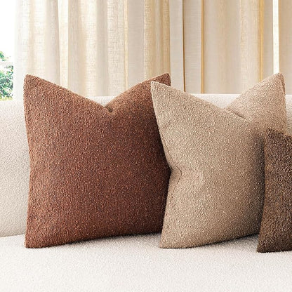 Foindtower Pack of 2, Decorative Textured Boucle Throw Pillow Covers Modern Accent Solid Pillow Cases Cozy Soft Couch Cushion Case for Chair Sofa Bedroom Living Room Home Decor 22x22 Inch Red Taupe