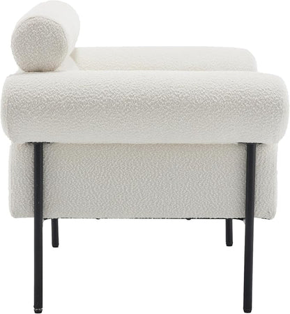 Modern Accent Chairs Set of 2, Boucle Sofa Accent Chairs for Living Room, Oversized Upholstered Sherpa Mid-Century Office Reading Armchairs with Channel Tufted for Bedroom, White