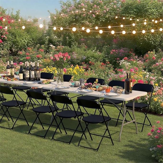50 Pack Black Plastic Folding Chairs, Portable Stackable Commercial Party Folding Chairs with Steel Frame 350lbs for Home Office Outdoor Indoor Office Wedding Party Events