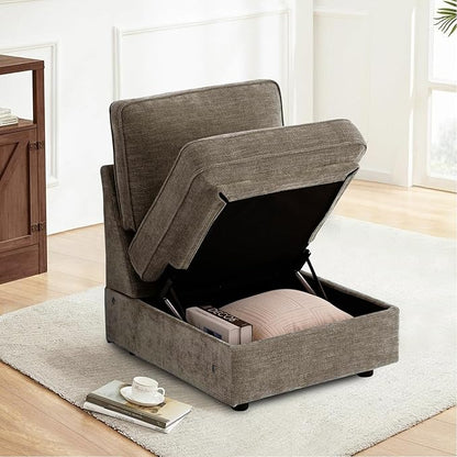 TEKAMON Middle Seat with Storage, Modular Sofa Couch, Brown
