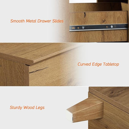 WAMPAT 3-Drawer Kids Dresser for Bedroom, Modern Small Chest of Drawers with Black Knobs, 35 Inch Wide Oak Brown Wood Children Dresser for Baby Room, Nursery, Living Room