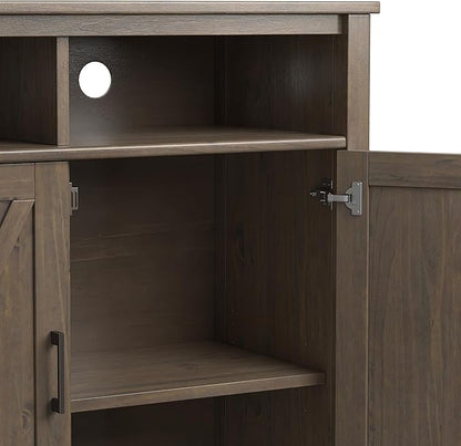 SIMPLIHOME Ela Solid Wood 39 inch Wide Transitional Medium Storage Cabinet in Smoky Brown for The Living Room, Entryway and Family Room