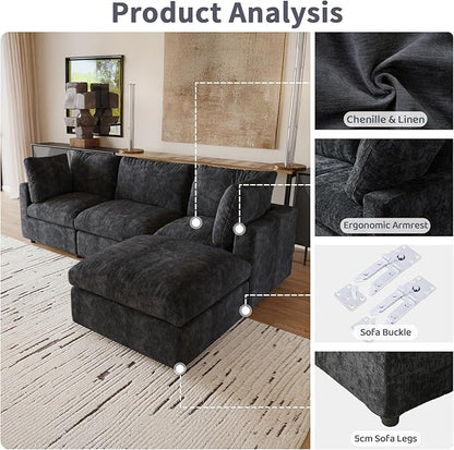 WJShome Cloud Sectional Couches for Living Room,67" Convertible Love Seat, 2 Seater Modular Sectional Sofa,Deep Seater Furniture Sets,Black