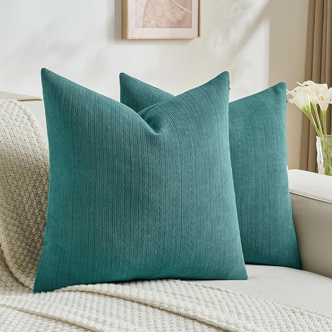 FUTEI Teal Decorative Throw Pillow Covers 22x22 Inch Set of 2,Soft Cozy Wheat Ear Striped Patterns Cushion Cases,Modern Home Decor for Couch Bed Living Room