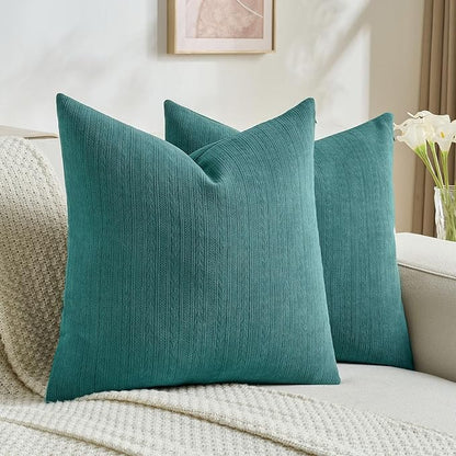 FUTEI Teal Decorative Throw Pillow Covers 22x22 Inch Set of 2,Soft Cozy Wheat Ear Striped Patterns Cushion Cases,Modern Home Decor for Couch Bed Living Room
