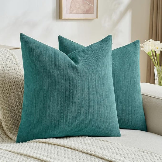 FUTEI Teal Decorative Throw Pillow Covers 26x26 Inch Set of 2,Soft Cozy Wheat Ear Striped Patterns Euro Pillow Shams,Modern Home Decor for Couch Bed Living Room