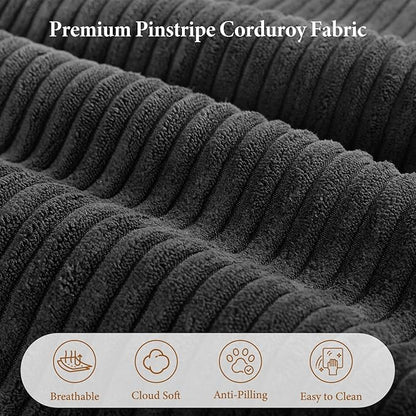Vesgantti 141.7" Oversized Boneless Sectional Couch, Modern 7 Seater Modular Sofa with Chaise & Ottoman, Deep Seat Convertible Corduroy Cloud Couches for Living Room, No Assembly Required, Black