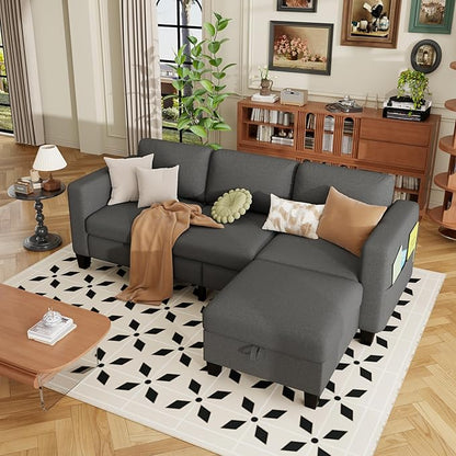 ZeeFu Sectional and Sofa Couches for Living Room - 78'' 3 Seater L-Shaped Modular Couch with Storage Ottoman - Modern Velevt Fabric Upholstered Sofa Set for Small Space Apartment Office