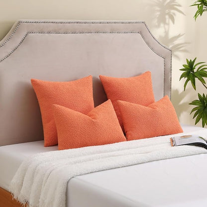 FUTEI Pack of 2 Orange Decorative Throw Pillow Covers 12x20 Inch Soft Cozy Solid Boucle Textured Lumbar Pillow Cases,Modern Home Decor for Couch Bed Living Room