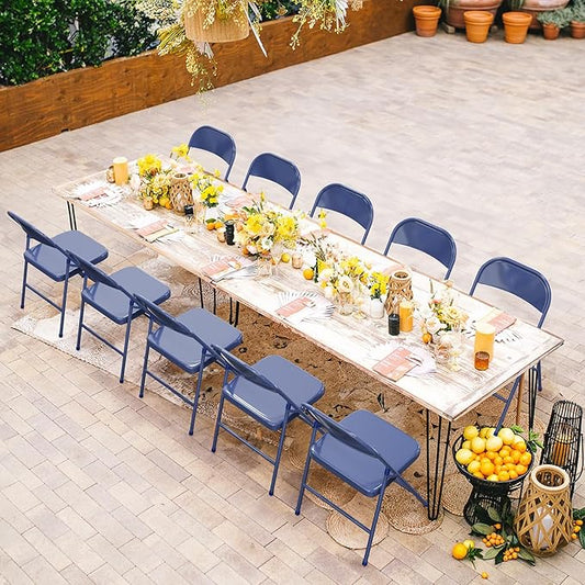 VINGLI Folding Chairs All Steel Metal Frame, Capacity 350 lbs, Durable Portable and Versatile for Indoor Outdoor Use, Darkblue, Set of 8