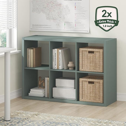 Furinno Cubicle Book Shelf, 6-Cube Thick Frame Bookshelf, Horizontally & Vertically Reversible Bookcase with Open Back, 14.6" x 43.8" x 30", for Living Room, Bedroom, Home Office, Sage Green