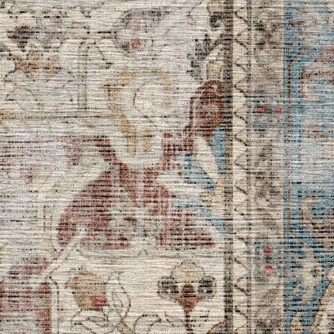 RUGGABLE Washable Vintage Area Rug – Kamran Coral 8x10, Stain-Resistant, Non-Slip – Large Machine Washable Rugs for Living Room, Bedroom, Hallway, Entryway & Office–with Standard Pad
