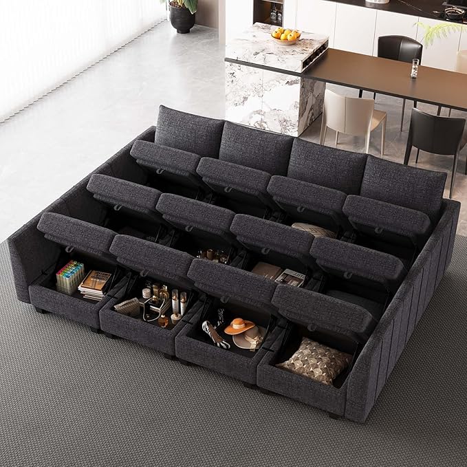 Belffin Oversized Modular Sectional Sofa Sleeper Sectional Couch with Storage Chenille Sofa Bed for Living Room, 12 Seats, Dark Grey