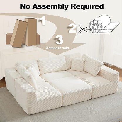 Cloud Modular Sectional Sleeper Sofa,U-Shape Modern Boneless Sectional Couch with Deep Seat,Upholstered Couches for Living Room Bedroom,No Assembly Required,Beige