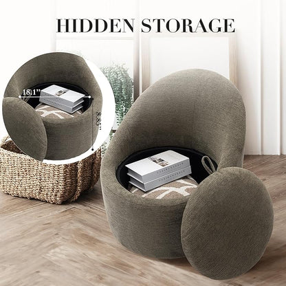 360° Swivel Accent Chair, Mid-Century Modern Chair with Hidden Storge, Small Swivel Chair with Arms for Living Room/Office-Green
