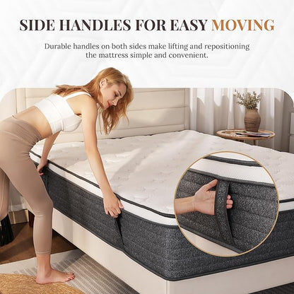 CH CHARME HOUSE Queen Mattress 10 Inch Hybrid Mattresses in a Box, Medium Feel Foam and Individual Pocket Springs, Fiberglass Free Mattress, Extra Edge Support, Pressure Relief, CertiPUR-US