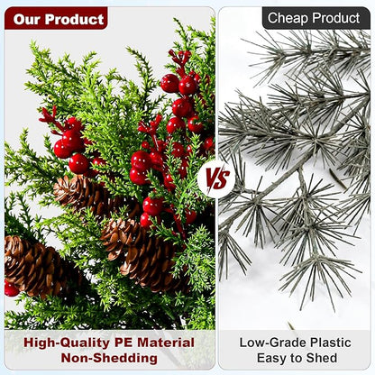 8PCS Artificial Pine Branches with Red Berry Pine Cones Artificial Needles Branches Greenery Stems Fake Greenery Floral Arrangements