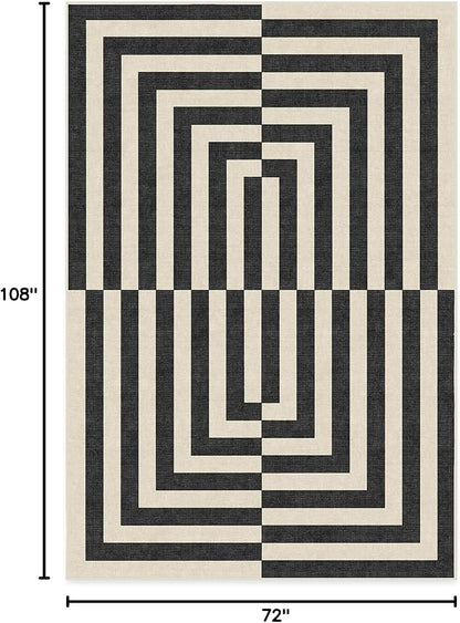 RUGGABLE x Jonathan Adler Machine Washable Modern Area Rug – Op Art Charcoal 6x9, Stain-Resistant, Non-Slip – Medium Rugs for Living Room, Bedroom, Hallway, Entryway & Office–with Standard Pad
