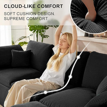 112" Cloud Sectional Couch, Boneless Couches for Living Room, U Shaped Couch with Convertible Ottoman, Modular Sectional Sofa with Deep Seat, Comfy Soft Cushions, No Assembly, Black