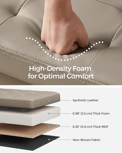 SONGMICS MAZIE Collection - 43 Inches Storage Ottoman Bench with Flipping Lid, Storage Chest with Iron Frame Support, Load 660 lb, for Living Room, Bedroom, Synthetic Leather, Camel Brown ULSF075K03