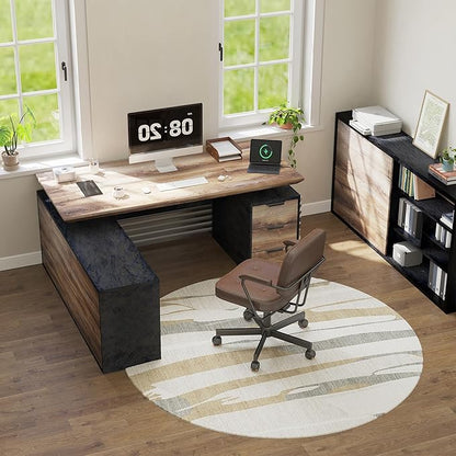 70.87" L Shaped Standing Executive Desk and 63" lateral File Cabinet, Large Adjustable Heigh Office Computer Desk with 3 Drawers,2.3" Desktop,Business Workstation,Black and Warm Oak
