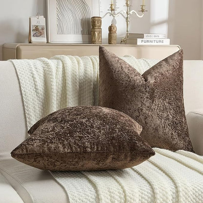 FUTEI Dark Coffee Flannel Throw Pillow Covers 26x26 Inch Set of 2,Soft Dimensional Textured Euro Pillow Shams,Modern Home Decor for Couch Living Room