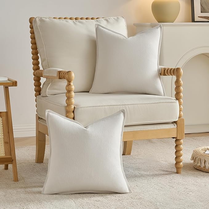 FUTEI Cream White Chenille Throw Pillow Covers 22x22 Inch Set of 2,Edges Double-Stitched Cushion Cases,Modern Home Decor for Couch Living Room