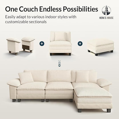 HERA'S HOUSE Oversized Modular Sectional Sofa, 54" Armchair Cloud Couch Mixed Fabric Sleek Couches for Living Room, Beige