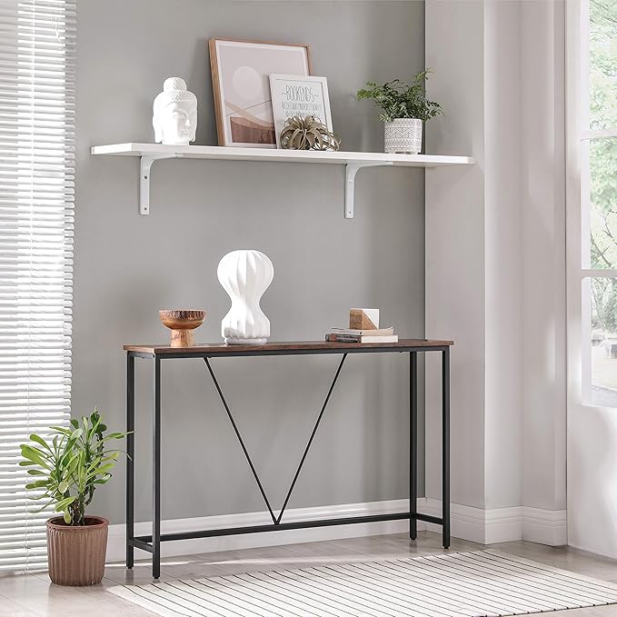 VASAGLE Console Sofa Table, Narrow Entryway Table, for Living Room, Bedroom, Easy Assembly, Rustic Brown and Ink Black ULNT020B01