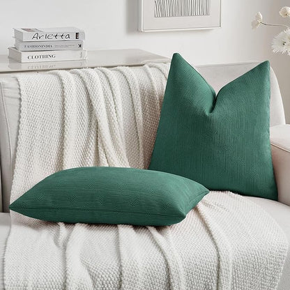 FUTEI Teal Chenille Decorative Throw Pillow Covers 26x26 Inch Set of 2,Soft Cozy Striped Geometric Patterns Euro Pillow Shams,Modern Home Decor for Couch Bed Living Room