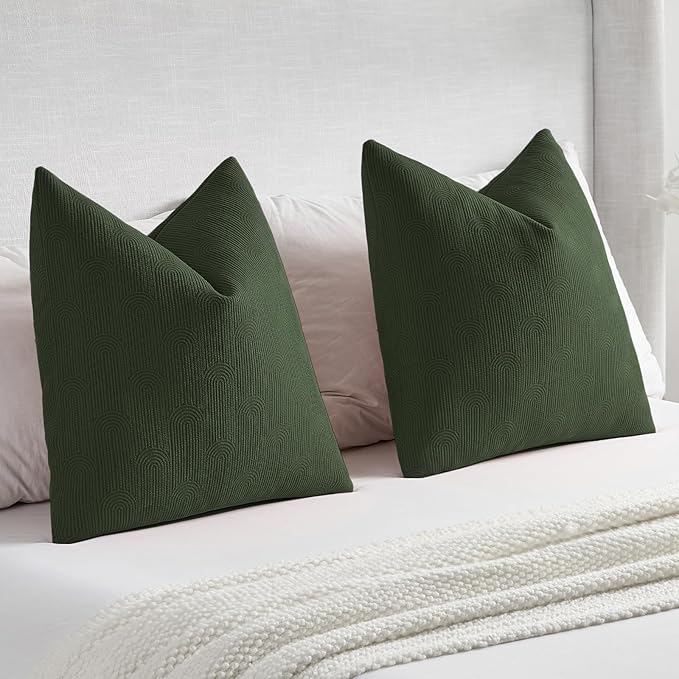 FUTEI Christmas Dark Green Chenille Decorative Throw Pillow Covers 12x20 Inch Set of 2,Soft Cozy Striped Geometric Patterns Lumbar Pillow Cases,Modern Home Decor for Couch Bed Living Room