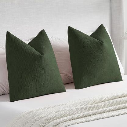 FUTEI Christmas Dark Green Chenille Decorative Throw Pillow Covers 20x20 Inch Set of 2,Soft Cozy Striped Geometric Patterns Cushion Cases,Modern Home Decor for Couch Bed Living Room