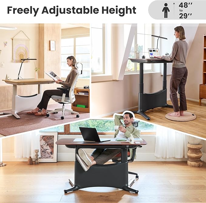 COLAMY Electric Standing Desk, Whole-Piece Gaming Desk with Dual Motors, Ergonomic Footrest, Drawers for Storage, Adjustable Height Sit-Stand Desk for Home Office (Veneer Desktop, Walnut + Black)
