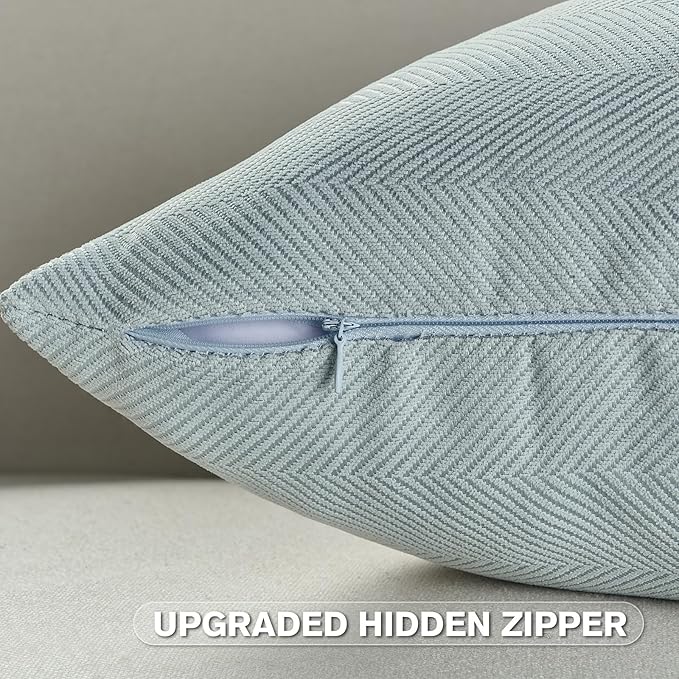 FUTEI Light Blue Chenille Throw Pillow Covers 16x16 Inch Set of 2,Soft Wide Chevron Textured Cushion Case,Farmhouse Home Decor for Couch Bed Living Room