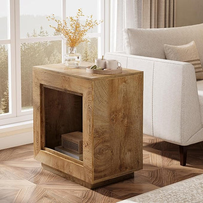 Tribesigns Rustic Brown End Table, 24" Side Table with Storage Shelf, Farmhouse Style Nightstand Bedside Table (1, Natural)