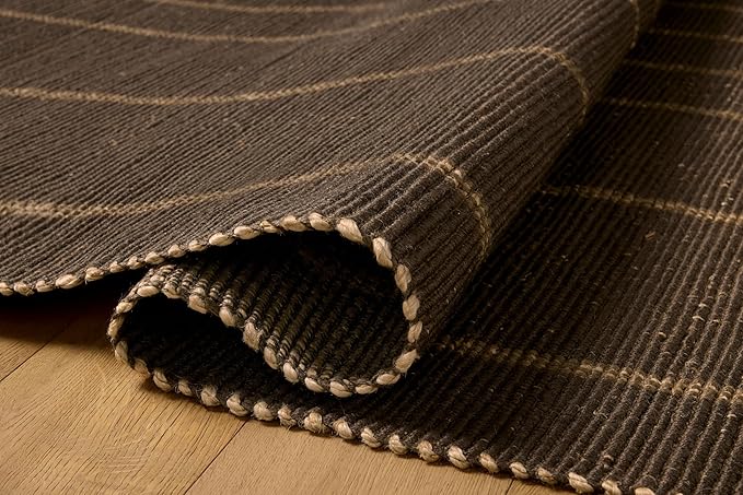 Loloi Leanne Ford Weatherstaff Collection WTS-01 Espresso/Natural 9'-3" x 13' Area Rug Jute, Striped, Neutral, Living Room, Bedroom, Dining Room